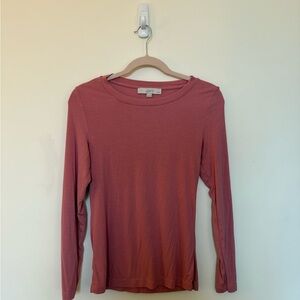LOFT Long-Sleeve Crewneck Top in Rosewood